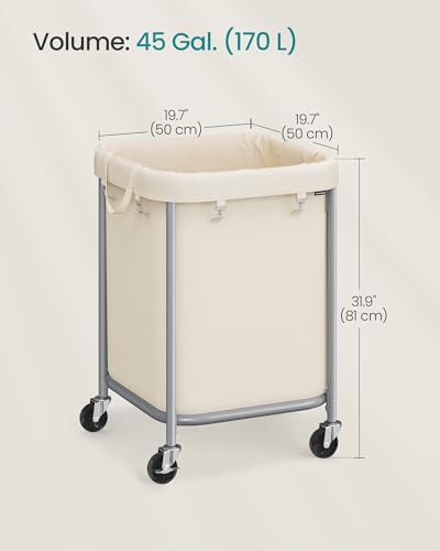 SONGMICS Laundry Basket, Rolling Steel Frame with 2 Locking Wheels, 170 L | Heavy-Duty Laundry Hamper Cart with Removable Bag, Cream White and Metallic Silver, URLS015WD01 - color: Dove Gray + Cream White, size: 140 L (2-Section)