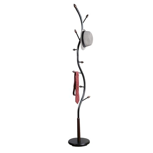 Roundhill Furniture Arles Metal Black and Walnut Standing Coat Rack - color: Black