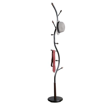 Roundhill Furniture Arles Metal Black and Walnut Standing Coat Rack - color: Black