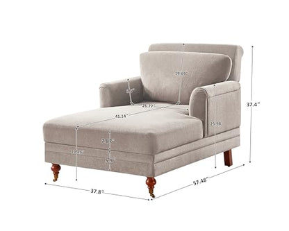 57.48'' Chaise Lounge Chair with Adjustable Backrest, Terry Camel | Chaise Lounge Chair Indoor, Modern Chaise Lounge Couch, Upholstered Leisure Recliner for Living Room, Apartment, Bedroom - color: Camel Terry