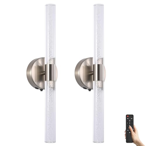 Modern LED Battery Operated Wall Sconces Set of Two, Dimmable Bathroom Crystal Wall Sconce, USB Rechargeable Brushed Nickel Vanity Wall Lamp, Bubble Wall Lights For Bedroom, Living Room. 20-Inch - color: Brushed Nickel