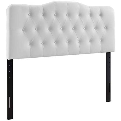 Ergode Annabel Button Tufted Faux Leather Upholstered Queen Headboard - Enhance Bedroom Ambiance with Elegant Design - Lightweight & Durable Materials - Visually Stunning Retreat - White