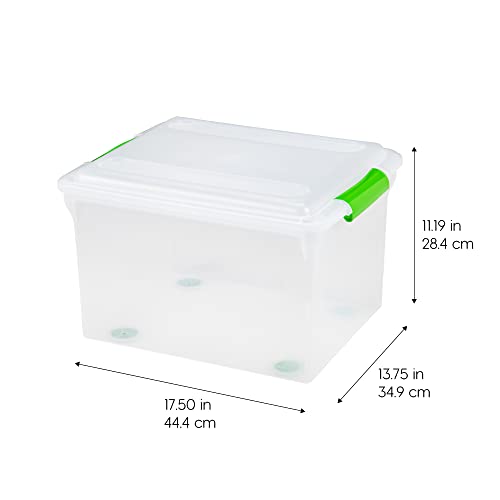 IRIS USA 4-Pack 35 Qt. File Box Organizer with Lid, Clear | Organize classroom documents, lesson plans and teaching materials with secure storage for teachers, schools and educators - style: Clear/Green - 4 Pack