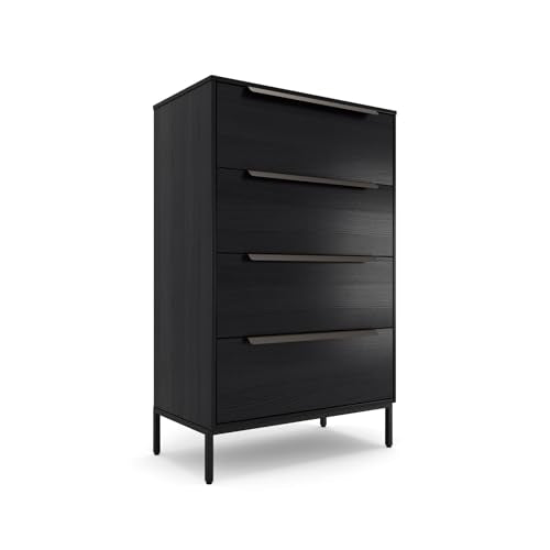 Lira Premium 4 Drawer Fabric Dresser - Engineered Wood Frame Chest of Drawers for Bedroom - Strong & Sag-Proof Clothing Organizer with Sleek Metal Handles (Black) - color: Midnight Black, size: 11.8"D x 23.4"W x 36.5"H (4 Drawers)