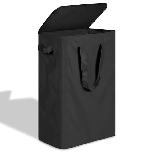 efluky Slim Laundry Basket with Lid, Narrow Laundry Hamper with Handles, Collapsible Dirty Clothes Hamper, Tall Laundry Bin for Laundry Room, Dorm and Bedroom, 55L Black - color: Black, size: 55L