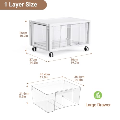 Stackable Storage Drawer Carts, Extra Large Bins 1 Tier 1 Drawer | Smooth Pull-Out Drawers, Clear Plastic Storage Organizer Container For Home Office Bedroom Bathroom Art Crafts Under Desk - size: 1 Tier 1 Drawer