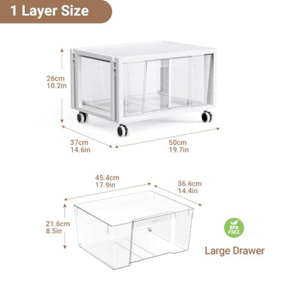 Stackable Storage Drawer Carts, Extra Large Bins 1 Tier 1 Drawer | Smooth Pull-Out Drawers, Clear Plastic Storage Organizer Container For Home Office Bedroom Bathroom Art Crafts Under Desk - size: 1 Tier 1 Drawer
