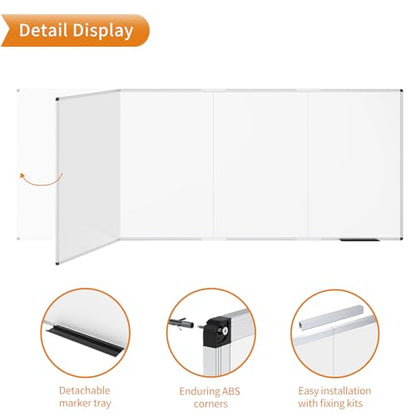 VIZ-PRO Large Magnetic Dry Erase Whiteboard, 120 x 48 Inches, Foldable | Silver Aluminum Frame, 10' x 4' Wall-Mounted White Board with Marker Tray for School Office and Home - size: 120"W x 48"H