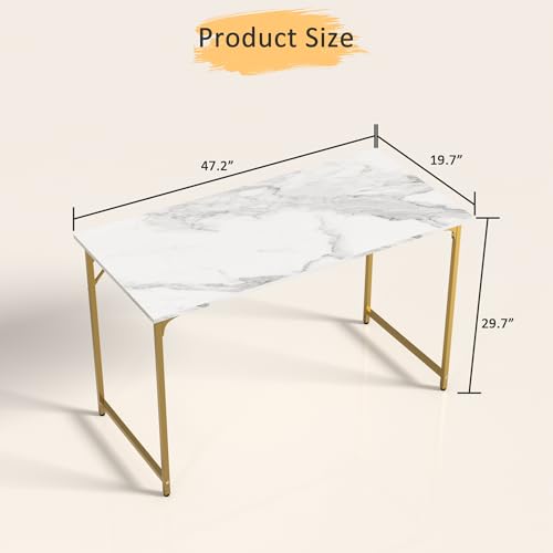 47 Inch Computer Desk with Wood Board and Metal Frame, Modern Simple Style Work Desk with Adjustable Feet, Study Gaming Desk Table for Home Office, Bedroom, Small Spaces - color: Gold
