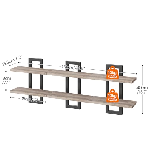 HOOBRO Floating Shelves, 15 Inch Wall Shelf Set of 3, Wall Mounted Storage Shelves 2-Tier, Hanging Bathroom Shelves, for Living Room, Bedroom, Bathroom, Kitchen, Greige and Black BG32BJP301 - color: Greige + Black
