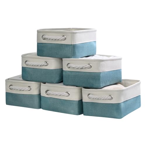 Organization and Storage Basket for Organizing - 12X8X5.2 inch 6 Pack Fabric Cube Storage Bin Collapsible Baskets for Shelves, Storage Box for Cloth Decorative room (White & Green) - color: White&Green, size: Small (Pack of 6)