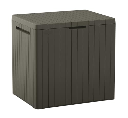 Keter City 30 Gal Outdoor Storage Box and Patio Side Table | Taupe, Resin, Compact, Weatherproof, Lockable, Easy Assembly, Organization, Pool Accessories Storage - color: Mossy Brown