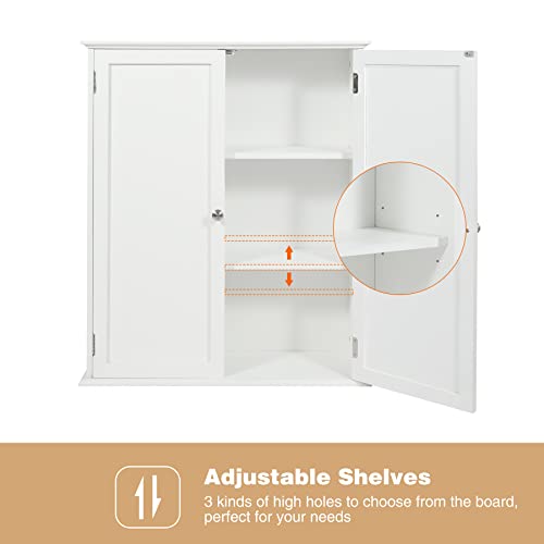 Wall Mount Bathroom Storage Cabinet, Large White Bathroom Cabinet with Doors and Adjustable Shelves, Wall Cabinet for Bathroom Above Toilet, Medicine Cabinet Wall Mounted, Wood