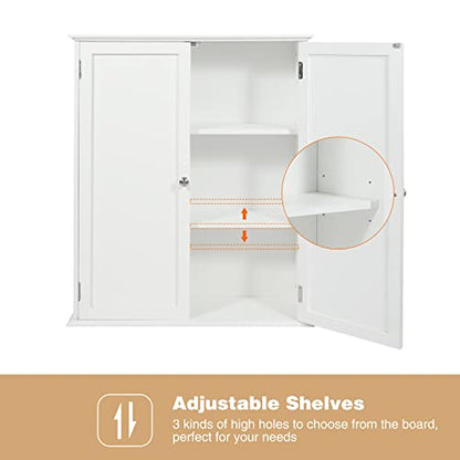 Wall Mount Bathroom Storage Cabinet, Large White Bathroom Cabinet with Doors and Adjustable Shelves, Wall Cabinet for Bathroom Above Toilet, Medicine Cabinet Wall Mounted, Wood