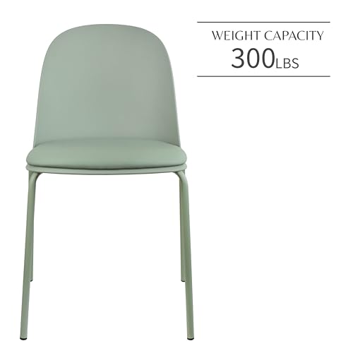 2xhome Set of 6 Modern Stackable Armless Dining Chairs, Plastic Shell Seat with Upholstered PU Leather Cushion Padded Seat Metal Legs for Home Kitchen Patio Cafe (Green) - color: Green, size: Padded Seat