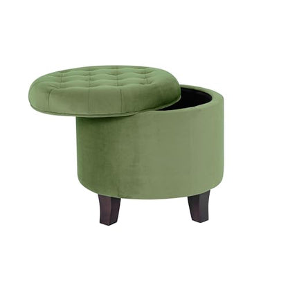 HomePop 19" Velvet Button Tufted Round Storage Ottoman - Green - color: Green