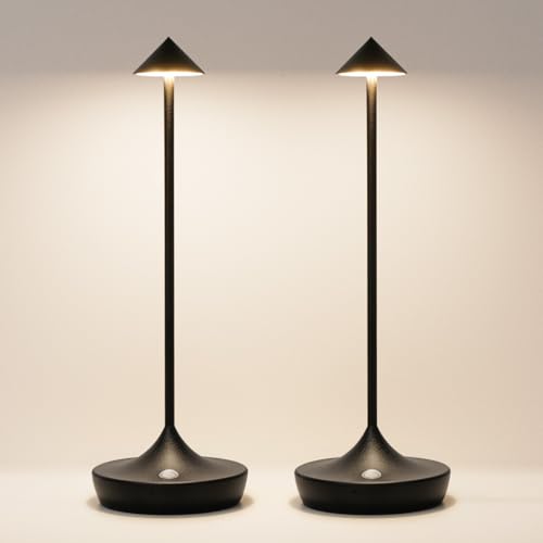 2 Pack Cordless Table Lamp, Rechargeable 6000mAh Battery Table Light | 3 Color Stepless Dimming Portable LED Table Light with Memory Function, for Outdoor/Patio/Restaurant.(Black) - color: 2x Black