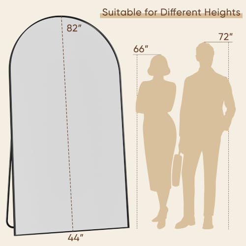 82"x44" Arched Full Length Mirror, Large Floor Mirror, Black | Oversized Aluminum Full Body Mirror, HD Shatterproof Tempered Glass, Lean/Stand/Wall for Living Room,Bedroom, Dressing Room - color: Black, size: 82"L x 44"W