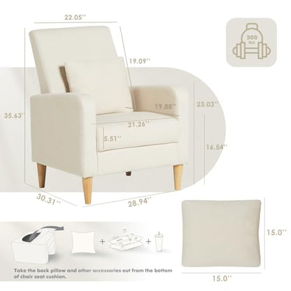 COLAMY Mid-Century Modern Accent Chairs Set of 2, Fabric Upholstered Living Room Chairs with Back Pillow & Solid Wood Legs, Comfy Armchair for Living Room, Bedroom, Single Sofa, Beige - color: Beige, size: Set of 2