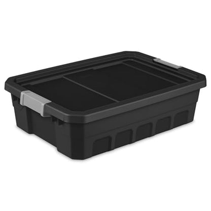 Sterilite 6-Pack 10 Gallon Stacker Tote, Rugged Plastic Storage for Home Organization, Black - Stackable Organizer Bins with Recessed Lid & Heavy-Duty Latches for Closet, Basement, Garage and Attic - size: 10 Gallon, style: 6 Pack