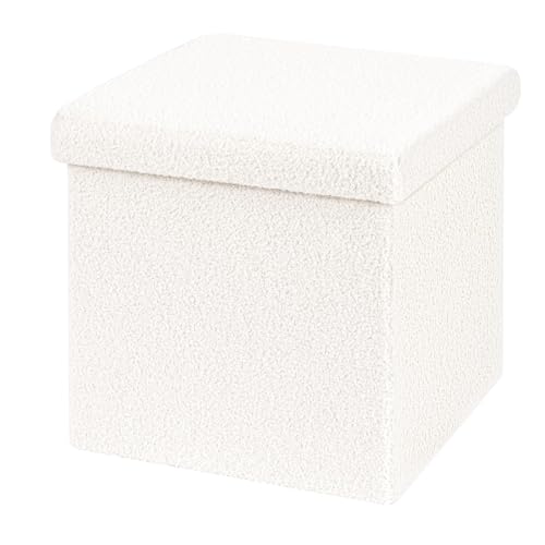 B FSOBEIIALEO Small Storage Ottoman Cube Sherpa Ottomans Foot Rest, Foldable Boucle Ottoman, Faux Teddy Fur, Cream White 15"x15"x15" - color: White, size: 15"D x 15"W x 15"H