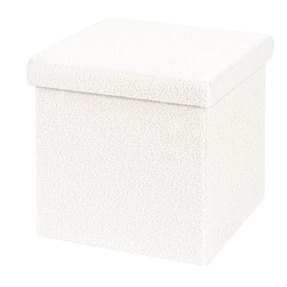 B FSOBEIIALEO Small Storage Ottoman Cube Sherpa Ottomans Foot Rest, Foldable Boucle Ottoman, Faux Teddy Fur, Cream White 15"x15"x15" - color: White, size: 15"D x 15"W x 15"H