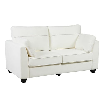 65.4" Loveseat Sofa, Chenille Love Seat with 2 Pillows, Beige | Easy Assembly, Pocket Spring Cushions, Comfy Modern Small Couch for Living Room, Bedroom, Apartment, Office - color: Beige, size: 65.4" Loveseat Sofa