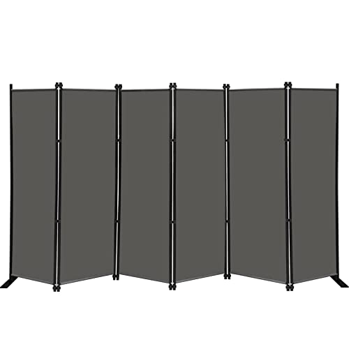 MAYOLIAH 6 Panel Folding Privacy Screen 9ft Wide 6ft Tall Room Partition | Indoor Portable Office Walls Dividers, Black, Easy to set up, Move & Store. Great for living room bedroom studio garage cafe - color: Grey, size: 6 Panel