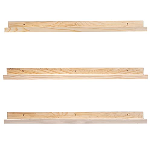 MBYD 36 Inch Natural Wood Floating Picture Ledge Shelf, Wall Mounted Nursery Bookshelf for Kids Books, Vinyl Records & Photo Display, Rustic Farmhouse Wall Decor for Bedroom, Living Room & Nursery - color: Natural, size: Set of 3 36 in