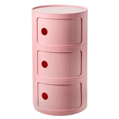 3 Tier Round Nightstand with Drawer, Pink Round Side Table Small Plastic Storage End Table for Bedroom, Living Room, Bathroom - color: Pink