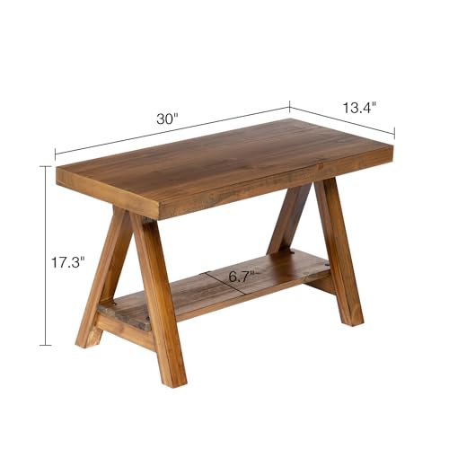 Wnutrees 30" Farmhouse Solid Wood Bench, Rustic Indoor Storage Bench | Entryway Seat for Living Room, End of Bed, Hallway, Original Natural Wood Finish, Sturdy Construction - size: 30" wood bench