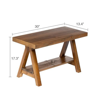 Wnutrees 30" Farmhouse Solid Wood Bench, Rustic Indoor Storage Bench | Entryway Seat for Living Room, End of Bed, Hallway, Original Natural Wood Finish, Sturdy Construction - size: 30" wood bench