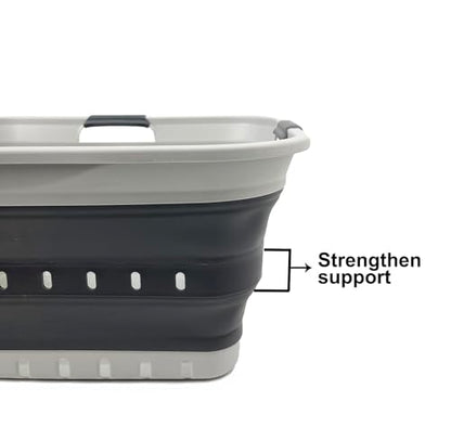 SAMMART 42L (11 gallon) Collapsible Plastic Laundry Basket - Foldable Pop Up Storage Container/Organizer - Portable Basket - Space Saving Hamper/Basket (2, Grey/Steel Grey) - color: Grey/Steel Grey