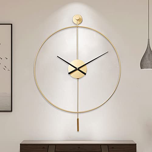YISITEONE Classical Large Decorative Wall Clock with Pendulum, Modern Non-Ticking Silent Metal Wall Clocks for Living Room, Bedroom, Study, Office, 20‘’ - color: Gold, size: Medium