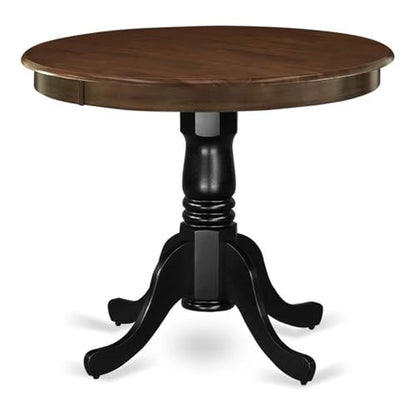 BOWERY HILL Round Rubber Wood Dining Table, 36" Diameter, Oak Walnut Finish, Black Pedestal Base, Traditional Antique Style, Durable Kitchen/Dinette Table for Small Dining Rooms - color: Oak and Black