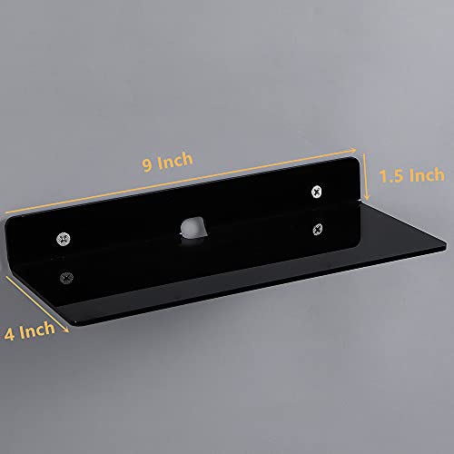 4 PCS Small Acrylic Floating Wall Shelves,9 Inch Adhesive Display Shelf for Nintendo Switch/Smart Speaker/Security Cameras/Action Figures,No Damage Expand Wall Space,Black - color: Black With Adhesive Tape and Screws