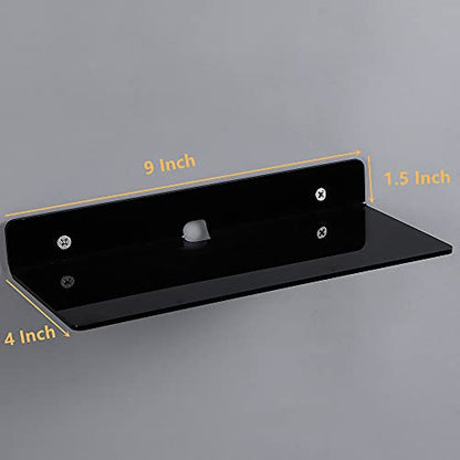 4 PCS Small Acrylic Floating Wall Shelves,9 Inch Adhesive Display Shelf for Nintendo Switch/Smart Speaker/Security Cameras/Action Figures,No Damage Expand Wall Space,Black - color: Black With Adhesive Tape and Screws