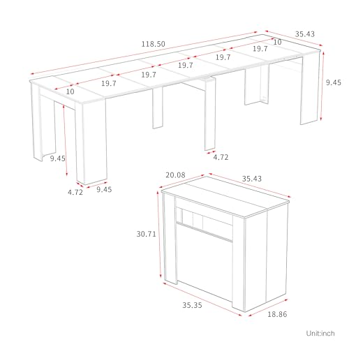 Transformer Dining Table, Extendable Console to Dining Table for 12 People, Folding Space Saving Dining Room Table Multipurpose Use, Grey - color: A Gray, size: Style A