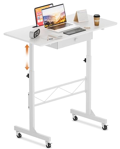 COMHOMA Standing Desk Adjustable Height & Tiltable Tabletop, Portable Stand Up Desk for Laptop, Mobile Folding Desk for Home Office Work and Walking Pad Treadmill, Height 30.7"-46.4", White - color: White, size: 31.5 IN