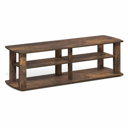 Furinno Nelly TV Stand, 3-Tier Entertainment Center with Open Shelves Storage, TV Console for TV up to 50 Inch, Soft Edges, for Living Room, Bedroom, Amber Pine - color: Amber Pine