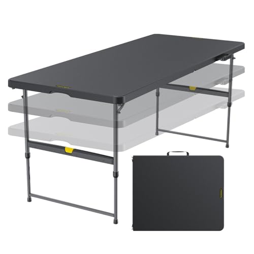 FanttikOutdoor Folding Table 6ft Quick Adjust 3 Heights Picnic Party Dining | One-Handed Adjustable Height, Fixing Lock, Carry Handle Heavy Duty Portable Fold-in-Half, Indoor Outdoor Black Zeta X6 Pro - color: Black