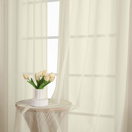 Sheer Cream Curtains, Sheer Curtains 63 inch Length 2 Panels Set, Rod Pocket Voile Fimly Sheer Drapes for Living Room Bedroom, 2pcs, Cream, Each 59" W x 63" L - color: Cream, size: 59"W x 63"L (Pack of 2)