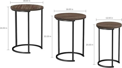 Nesting Tables - Set of 3 Round Side Tables for Living Room, Bedroom, or Home Office - Faux Marble End Table Set - Modern Living Room Furniture (Brown/Black)