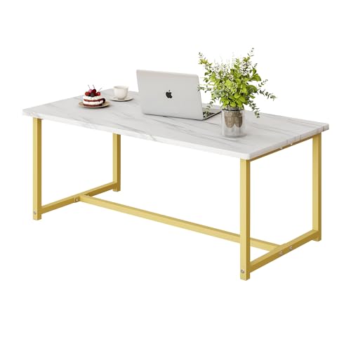 35.4" Rectangular Coffee Table, Modern Industrial Style Coffee Table Center Table with Metal Frame for Small Space Living Room, Apartment, Office, Easy Assembly, White - color: White