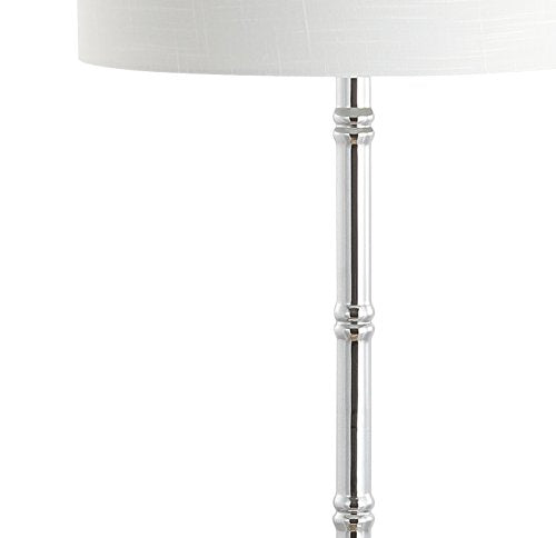 JONATHAN Y Hall 62" Metal LED End Table Floor Lamp, Chrome | 20.5" Round Surface, White Linen Drum Shade, Modern Tripod Base, Standing Light, Living Room, Bulb Included - color: Chrome