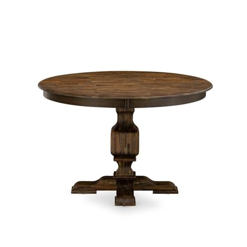 FE3-07-TP Ferris Kitchen Dining Table - a Round Wooden Table Top with Pedestal Base, 48x48 Inch, Distressed Jacobean - color: Distressed Jacobean, size: 48x48 Inch