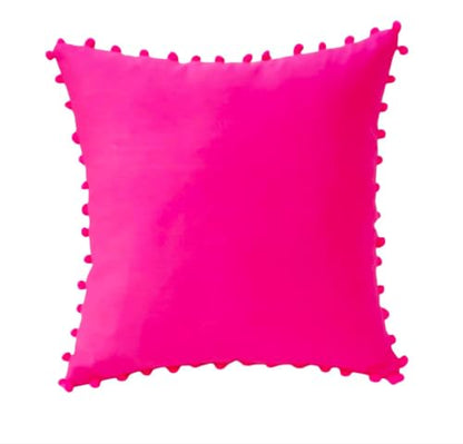 WWW.THROWPILLOW.IN Hot Pink Solid Cotton Cushion Cover with Pom Pom Preppy Decorative Throw Pillow Cover for Dorm Room,Feminine Chic Home Decor Accent Large Square Cushion 20x20 Inches