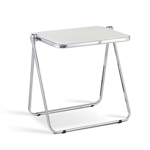 Acrylic Folding Table TV Tray Small Side Table - White | Modern Dinner Table for Eating on Couch Folding Table Foldable Computer Desks Space-Saving with Chrome Frame - color: White