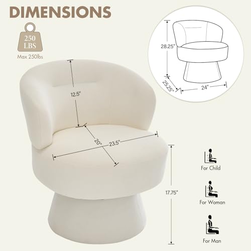 360° Swivel Vanity Chair, Chenille Barrel Accent Chair, Cream | Soft chenille, wraparound back, cushioned seat and 360° swivel for vanity, bedroom, dressing room or small living spaces - color: White 01, size: 1 Chair