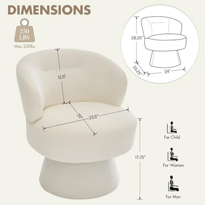 360° Swivel Accent Chairs Set of 2, Modern Chenille Upholstered Boucle Dining Chair with Back, Vanity Chair Accent Armchair Side Chairs for Dining/Living Room, Bedroom, White - color: White 01, size: 2 Chairs